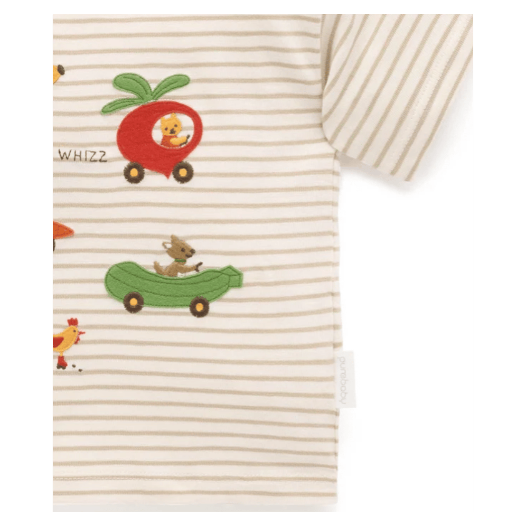 Pure Baby 0-3 Months to 5 Years Garden Cars Tee - Beech Stripe