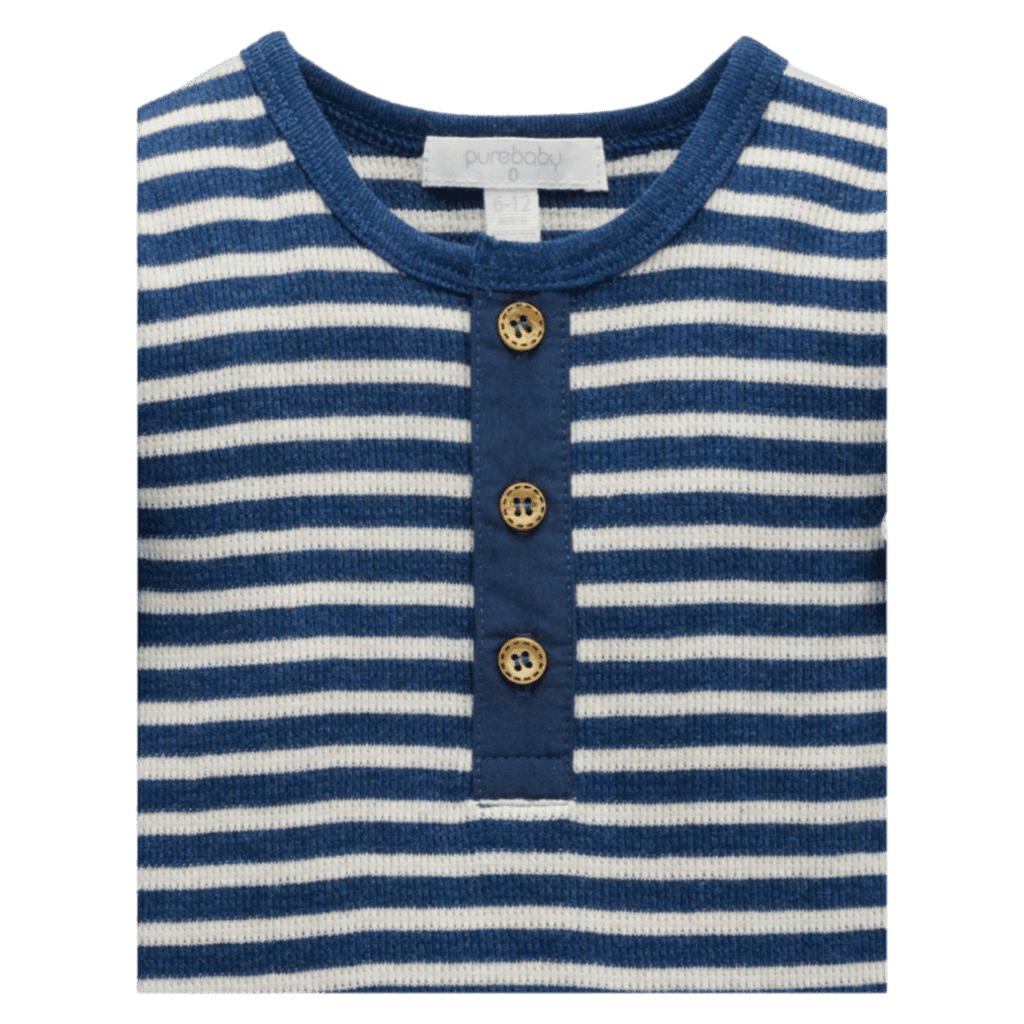 Pure Baby 0-3 Months to 5 Years Henley Waffle Top - Blueberry Stripe