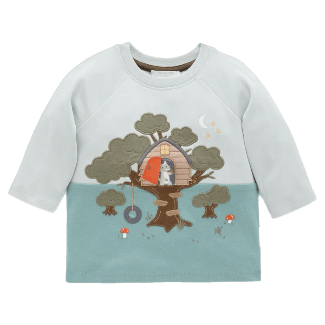 Pure Baby 0-3 Months to 5 Years Long Sleeve Thick Tee - Tree House Moonstone