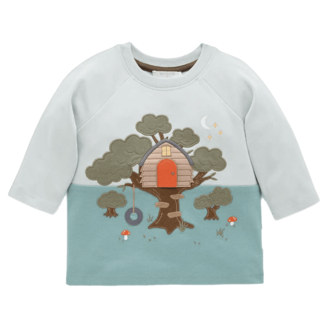 Pure Baby 0-3 Months to 5 Years Long Sleeve Thick Tee - Tree House Moonstone