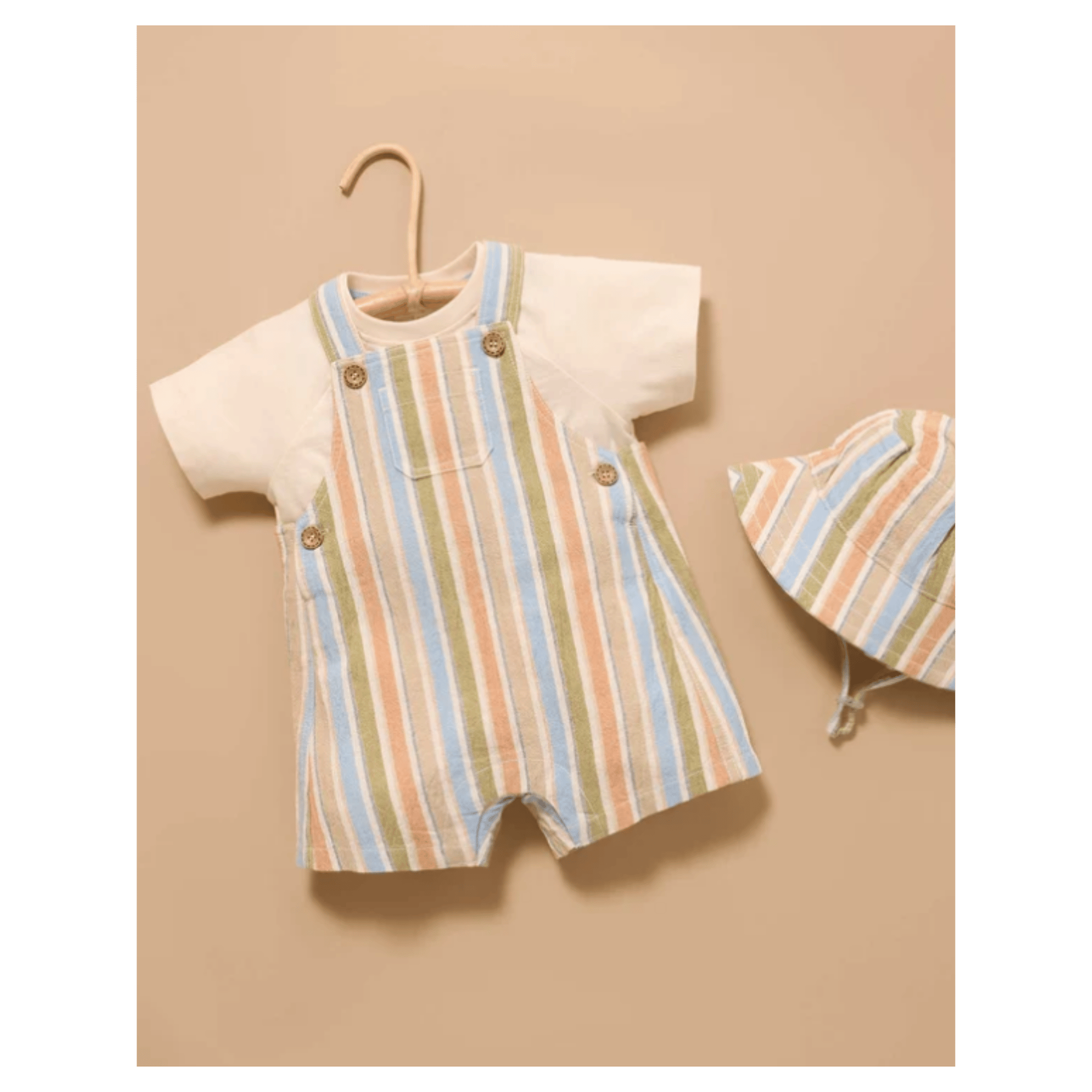 Pure Baby 0-3 Months to 5 Years Striped Overall Set - Olive Stripe
