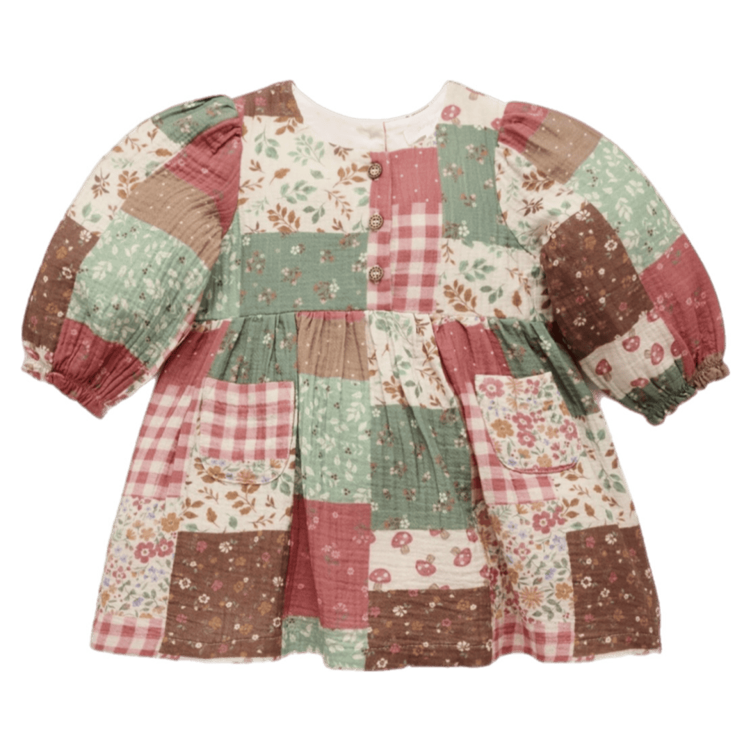 Pure Baby 6-12 Months to 5 Years 0-3M Long Sleeve Dress - Patchwork