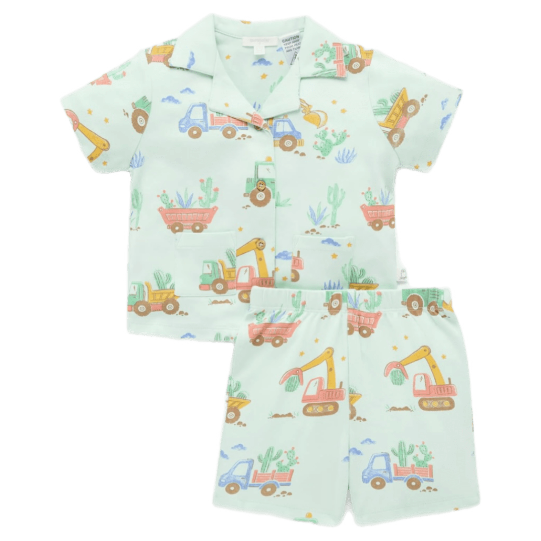 Pure Baby 6-12 Months to 5 Years 6-12M Button Up PJ Set - Desert Trucks