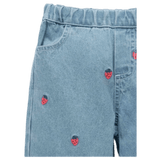 Pure Baby 6-12 Months to 5 Years Embroidered Wide Leg Jeans - Large Strawberry Broderie