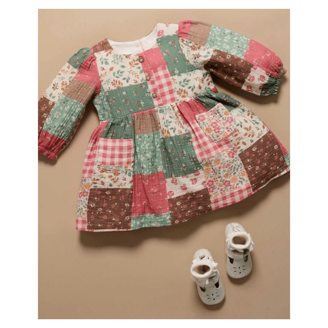 Pure Baby 6-12 Months to 5 Years Long Sleeve Dress - Patchwork