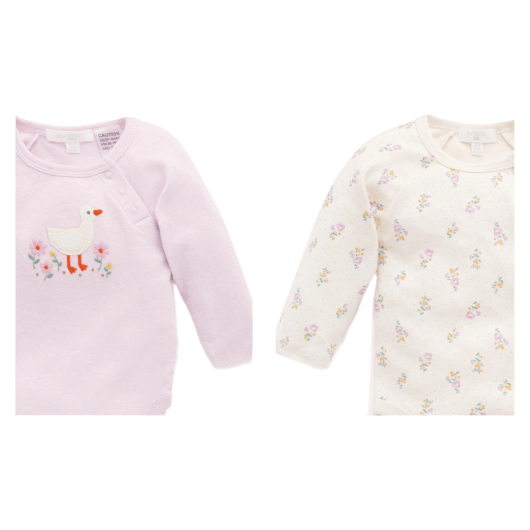 Pure Baby Newborn to 1 Year 2 Pack Bodysuit - Primrose