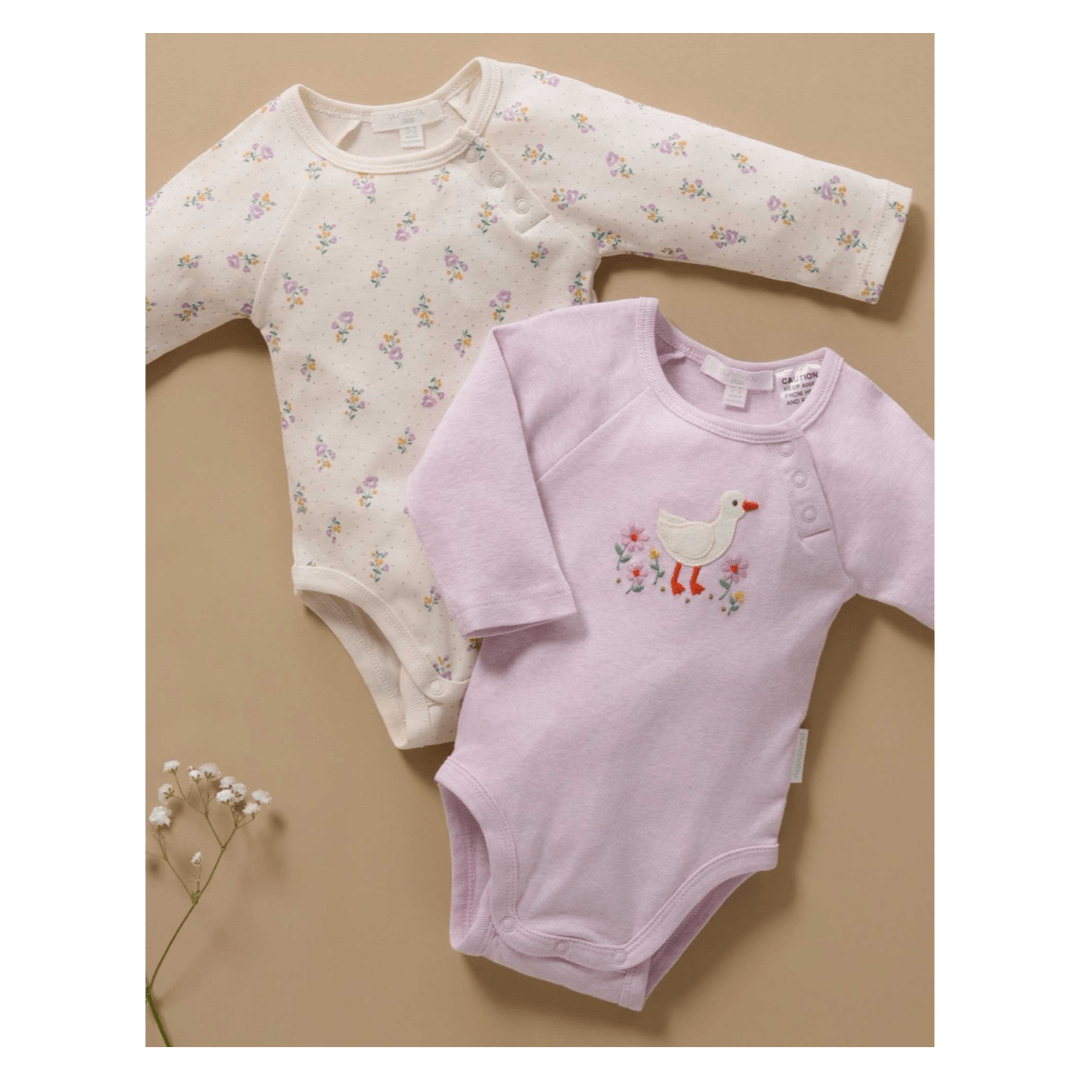 Pure Baby Newborn to 1 Year 2 Pack Bodysuit - Primrose
