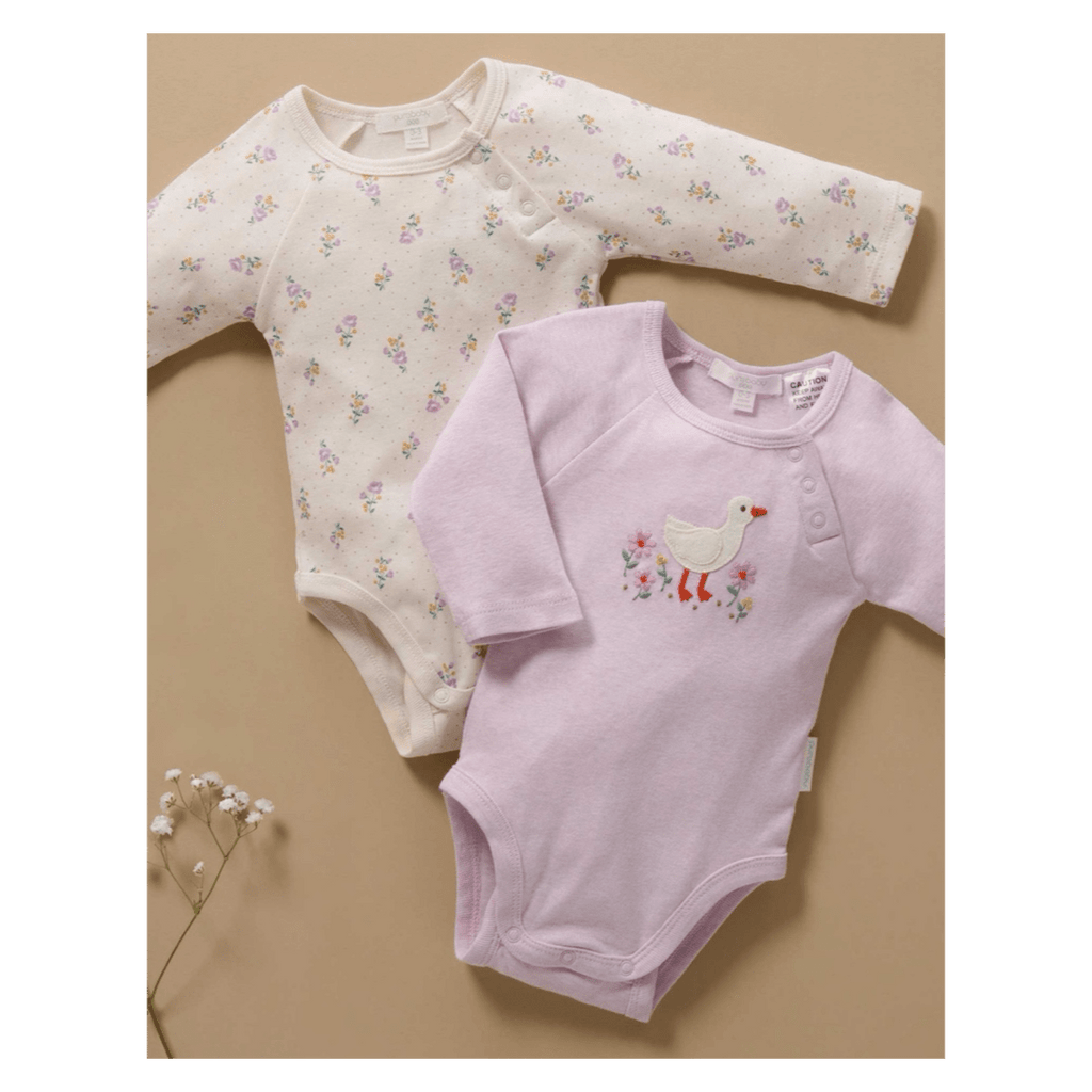 Pure Baby Newborn to 1 Year 2 Pack Bodysuit - Primrose