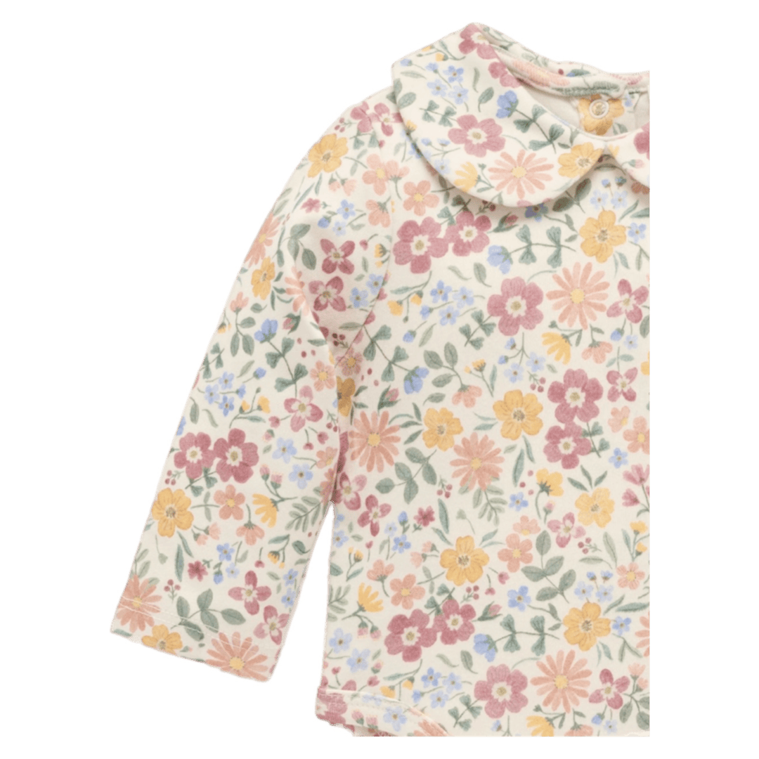 Pure Baby Newborn to 1 Year Long Sleeve Bodysuit with Collar - Wild Flower