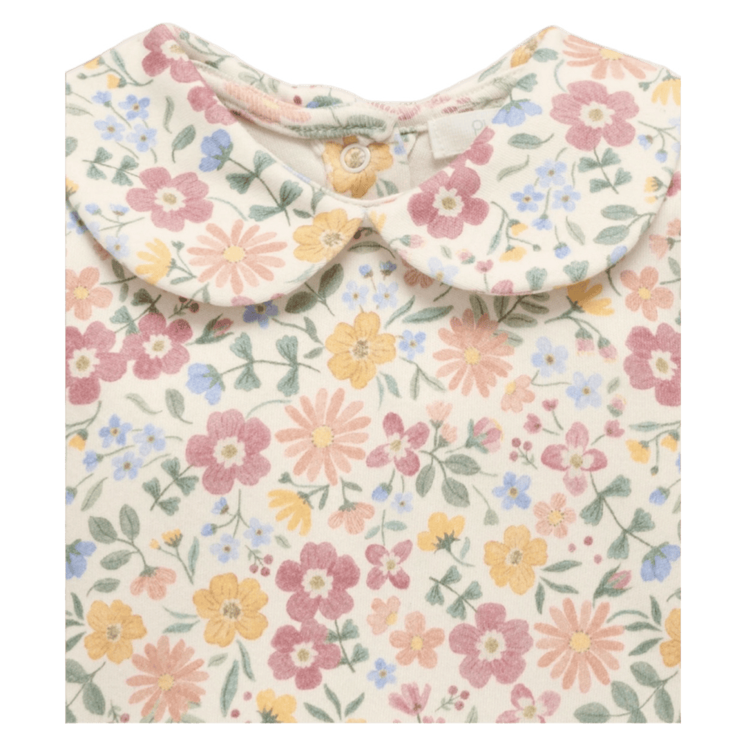 Pure Baby Newborn to 1 Year Long Sleeve Bodysuit with Collar - Wild Flower