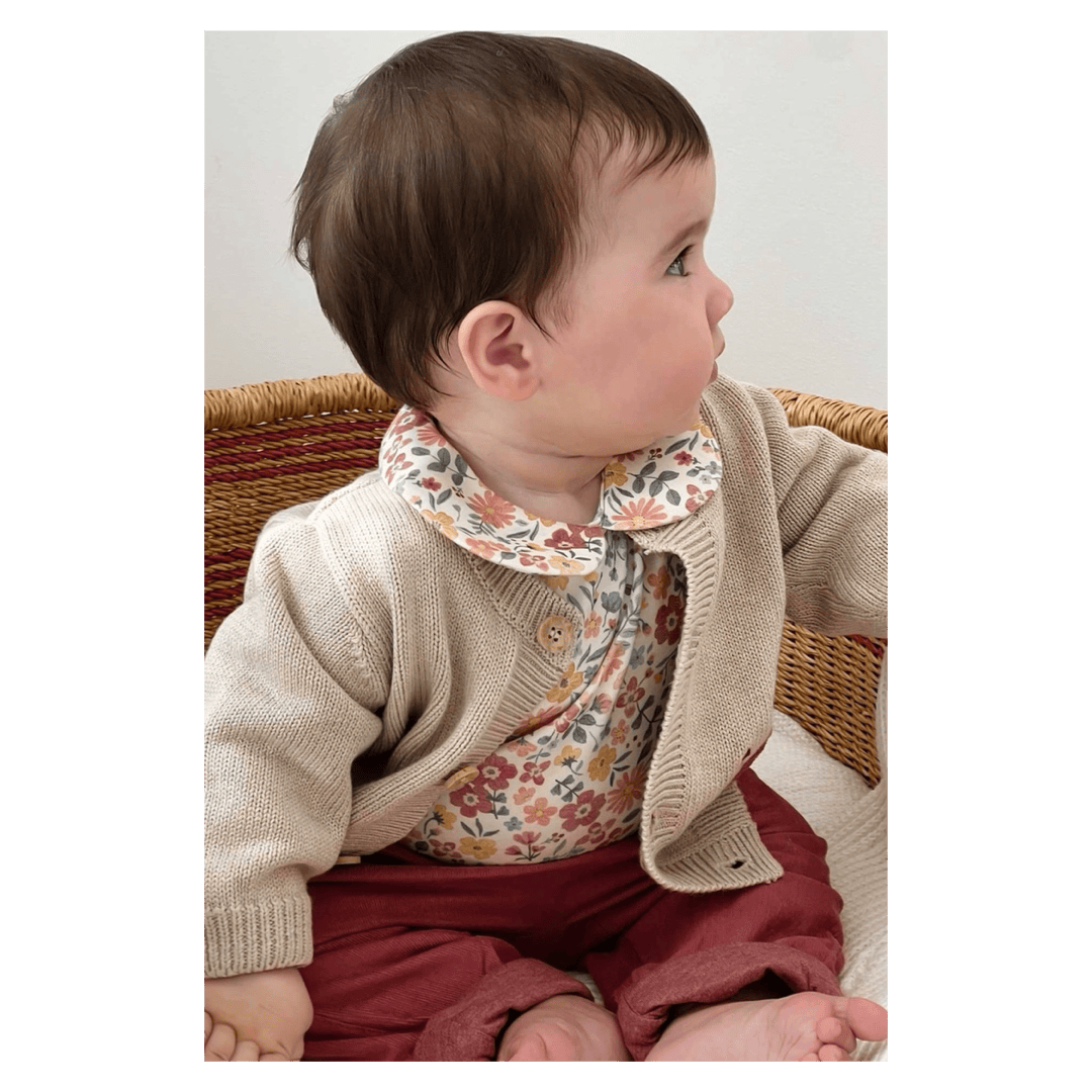 Pure Baby Newborn to 1 Year Long Sleeve Bodysuit with Collar - Wild Flower