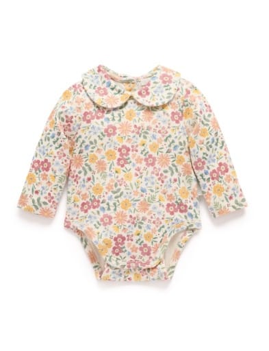 Pure Baby Newborn to 1 Year Long Sleeve Bodysuit with Collar - Wild Flower