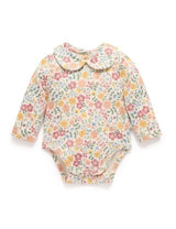 Pure Baby Newborn to 1 Year Long Sleeve Bodysuit with Collar - Wild Flower