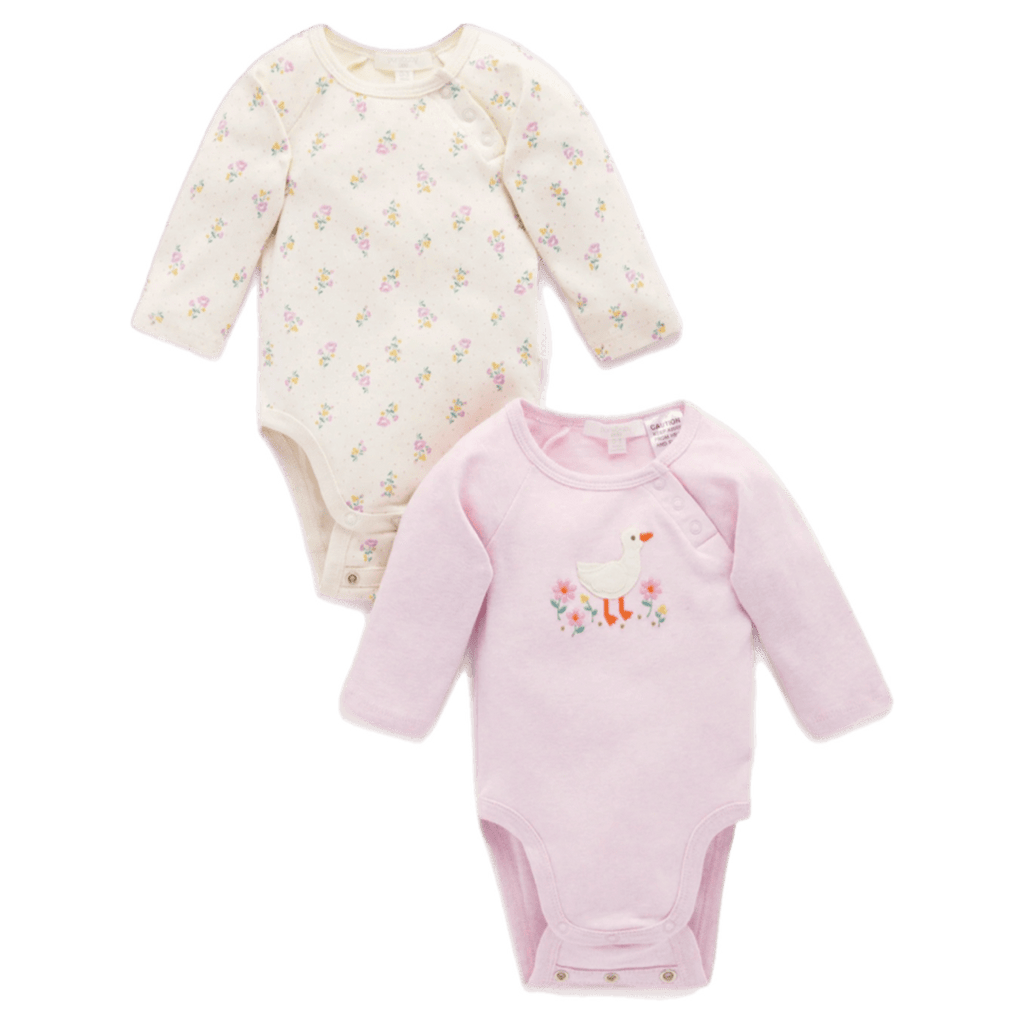 Pure Baby Newborn to 1 Year NB 2 Pack Bodysuit - Primrose