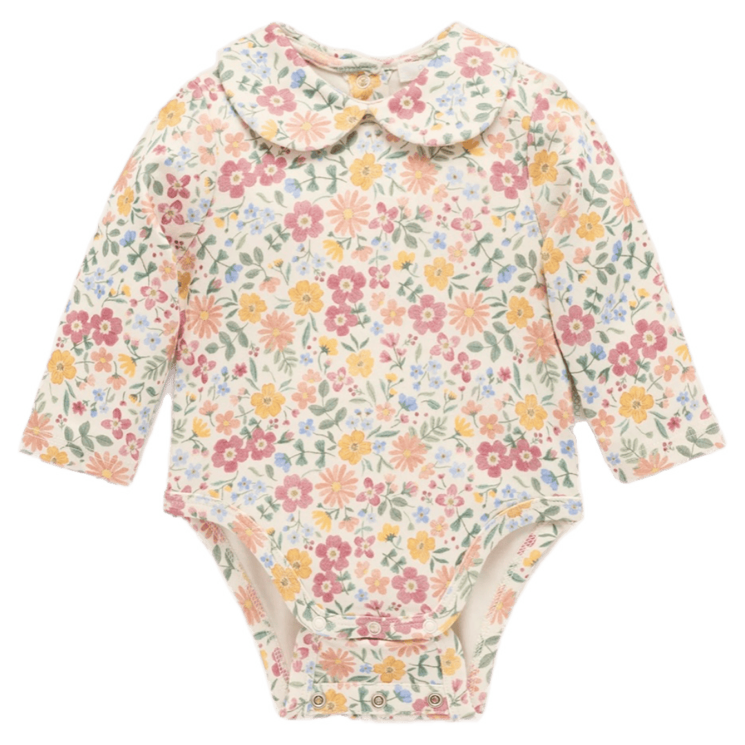 Pure Baby Newborn to 1 Year NB Long Sleeve Bodysuit with Collar - Wild Flower