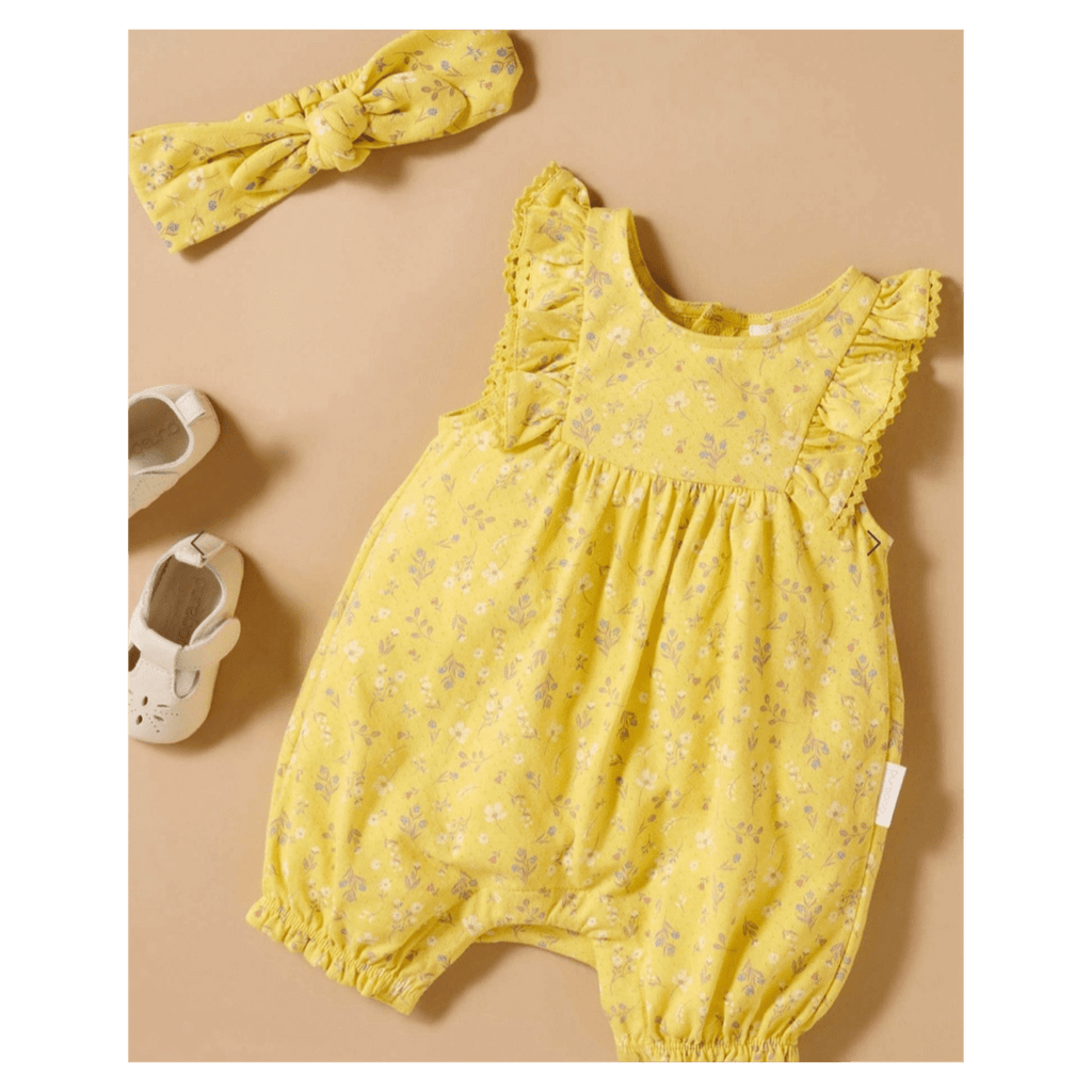 Pure Baby Newborn to 1 Year Ruffle Shortie Growsuit - Sunshine Floral