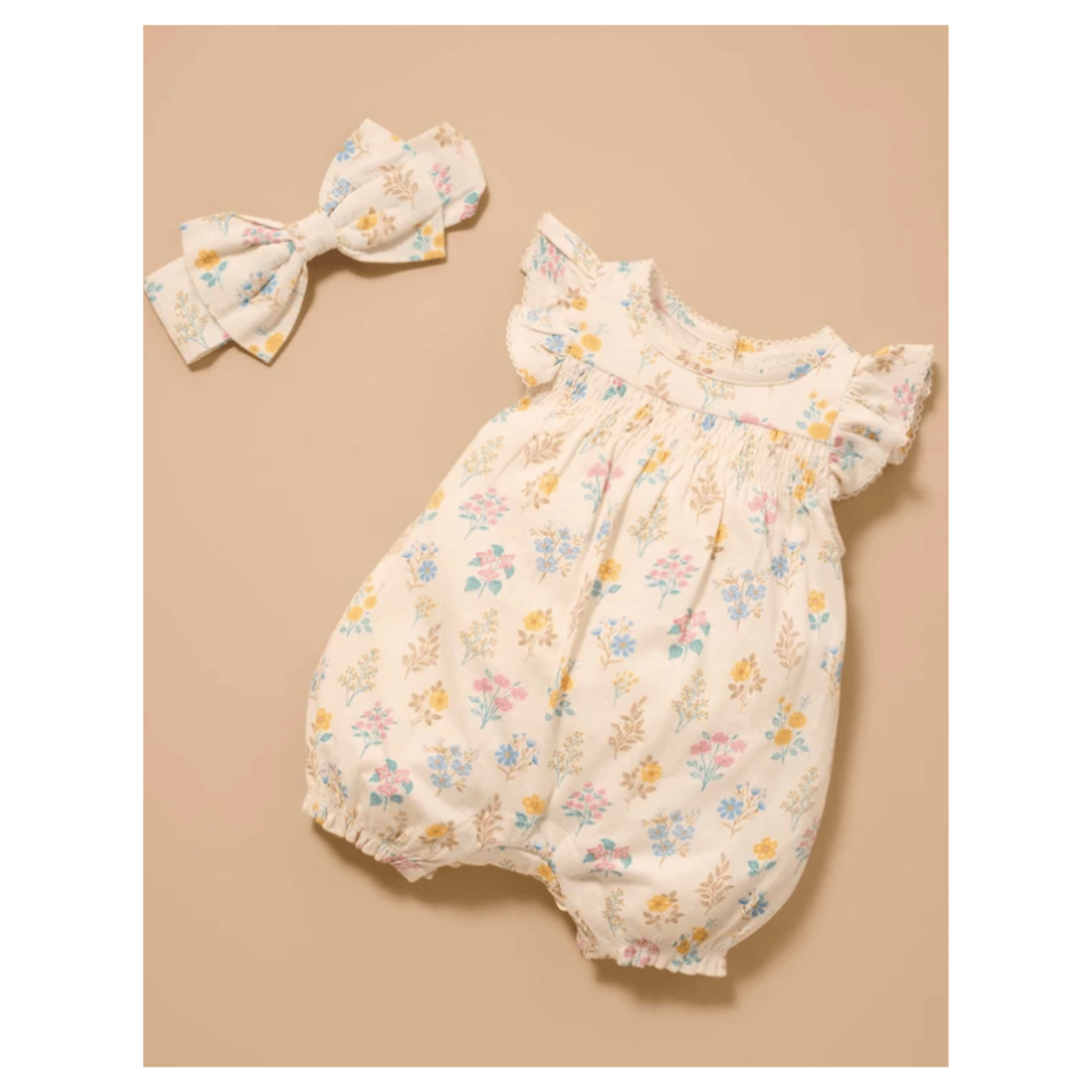 Pure Baby Newborn to 1 Year Shirred Romper - Posy