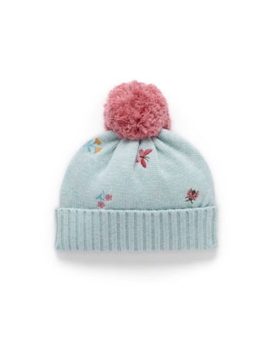 Pure Baby XSmall/Medium to Medium/Large Embroidered Beanie - Ladybird Broderie