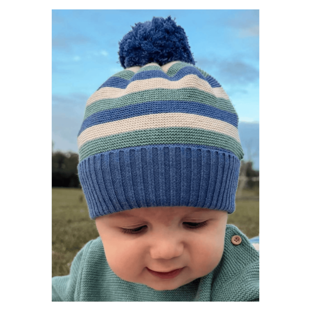 Pure Baby XSmall/Small to Medium/Large Striped Beanie - Duck Egg Stripe