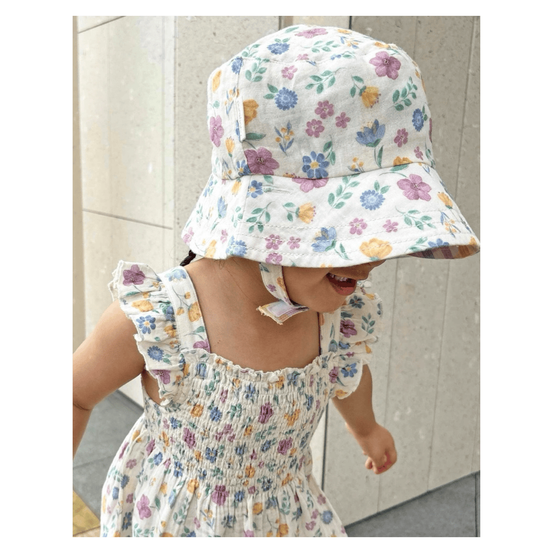 Pure Baby XSmall to Large Floral Reversible Bucket Hat - Sofia