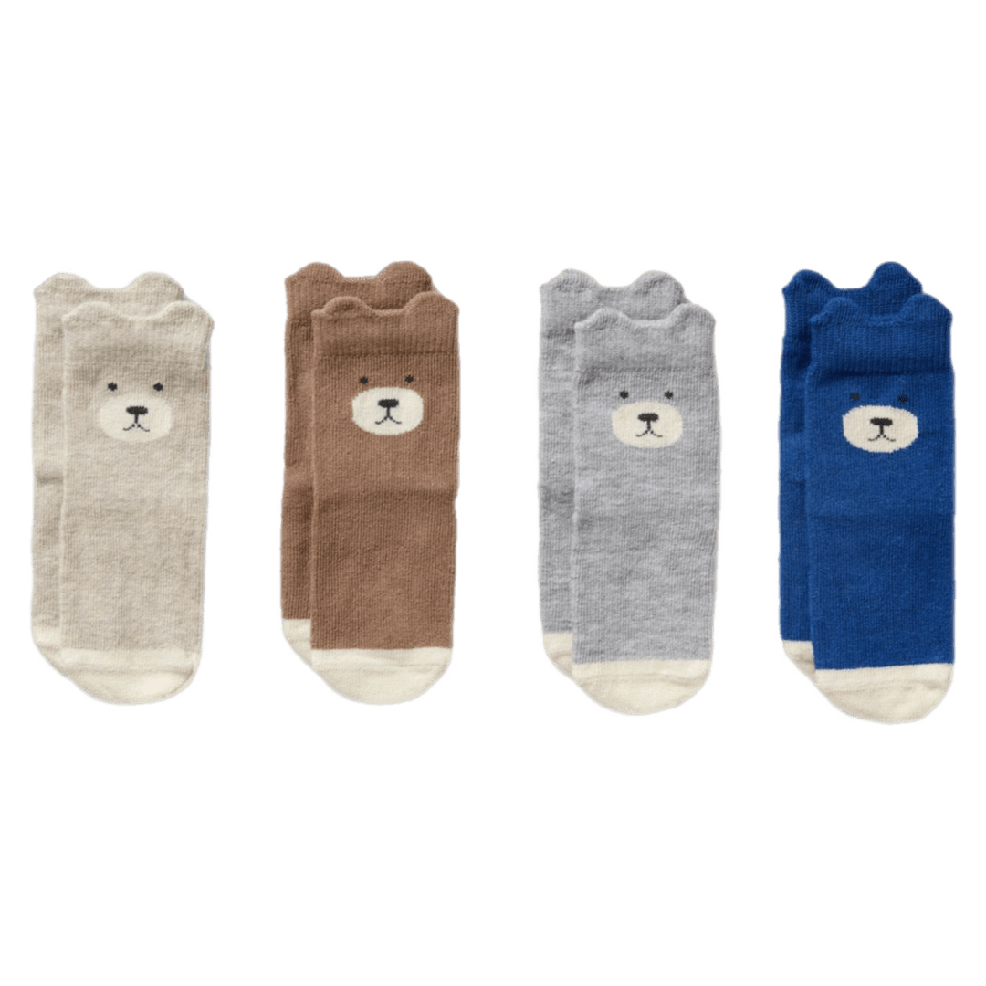 Wilson & Frenchy 0-3 Months to 1-2 Years 4 Pack Baby Socks - Oat, Cloud, Blue, Walnut