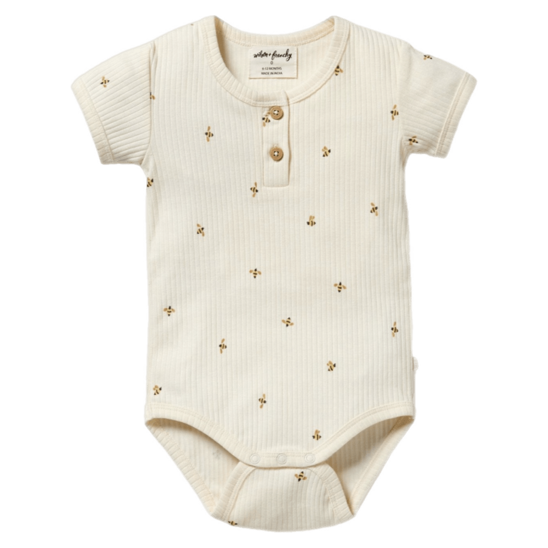 Wilson & Frenchy 0-3 Months to 12-18 Months 0-3M Short Sleeve Henley Bodysuit - Bee Mine