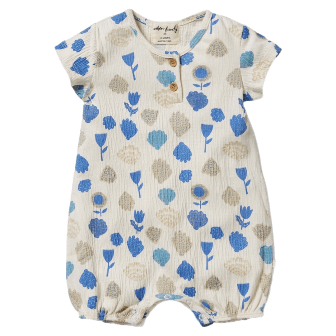 Wilson & Frenchy 3-6 Months to 18-24 Months Crinkle Henley Playsuit - Ocean Breeze