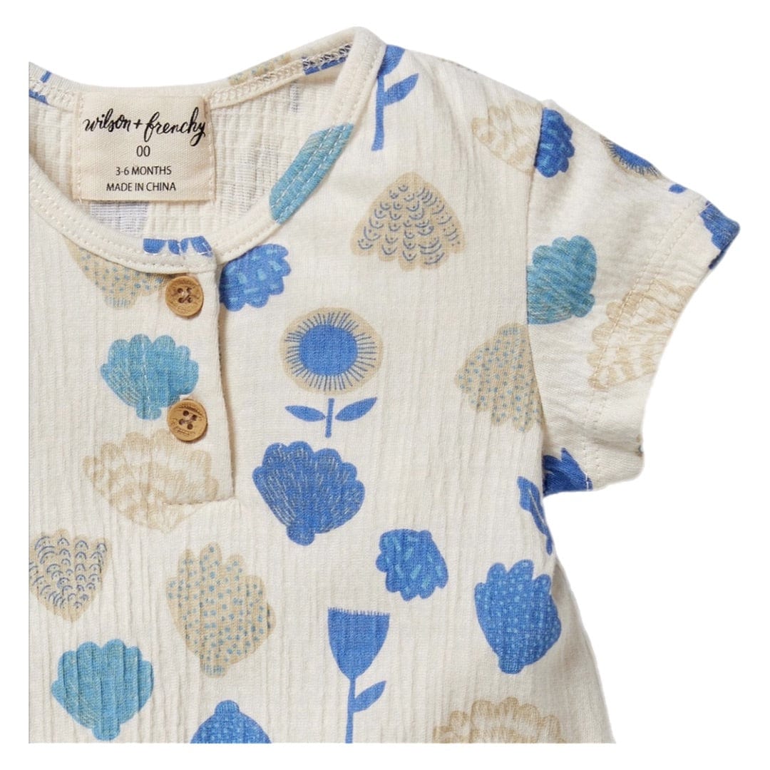 Wilson & Frenchy 3-6 Months to 18-24 Months Crinkle Henley Playsuit - Ocean Breeze