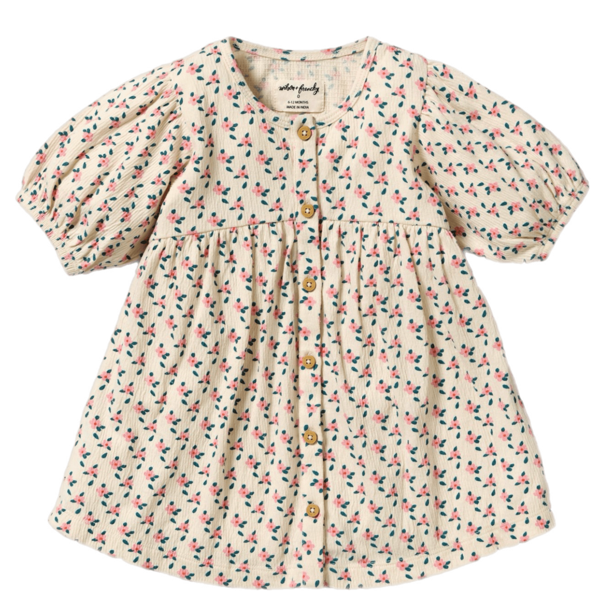 Wilson & Frenchy 3-6 Months to 5 Years 3-6M Crinkle Button Dress - Little Blossom