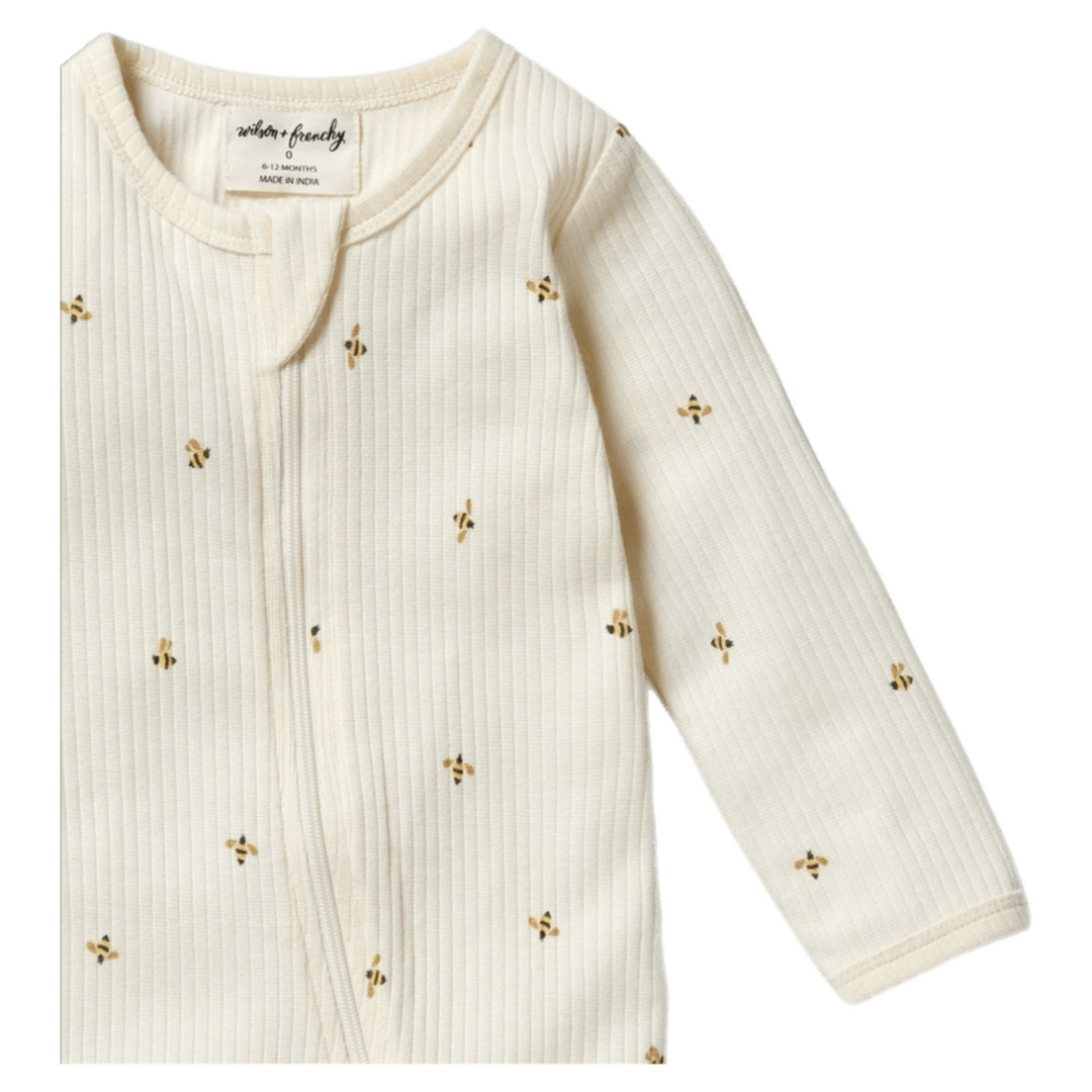 Wilson & Frenchy Newborn to 12-18 Months Zipsuit with Feet - Bee Mine