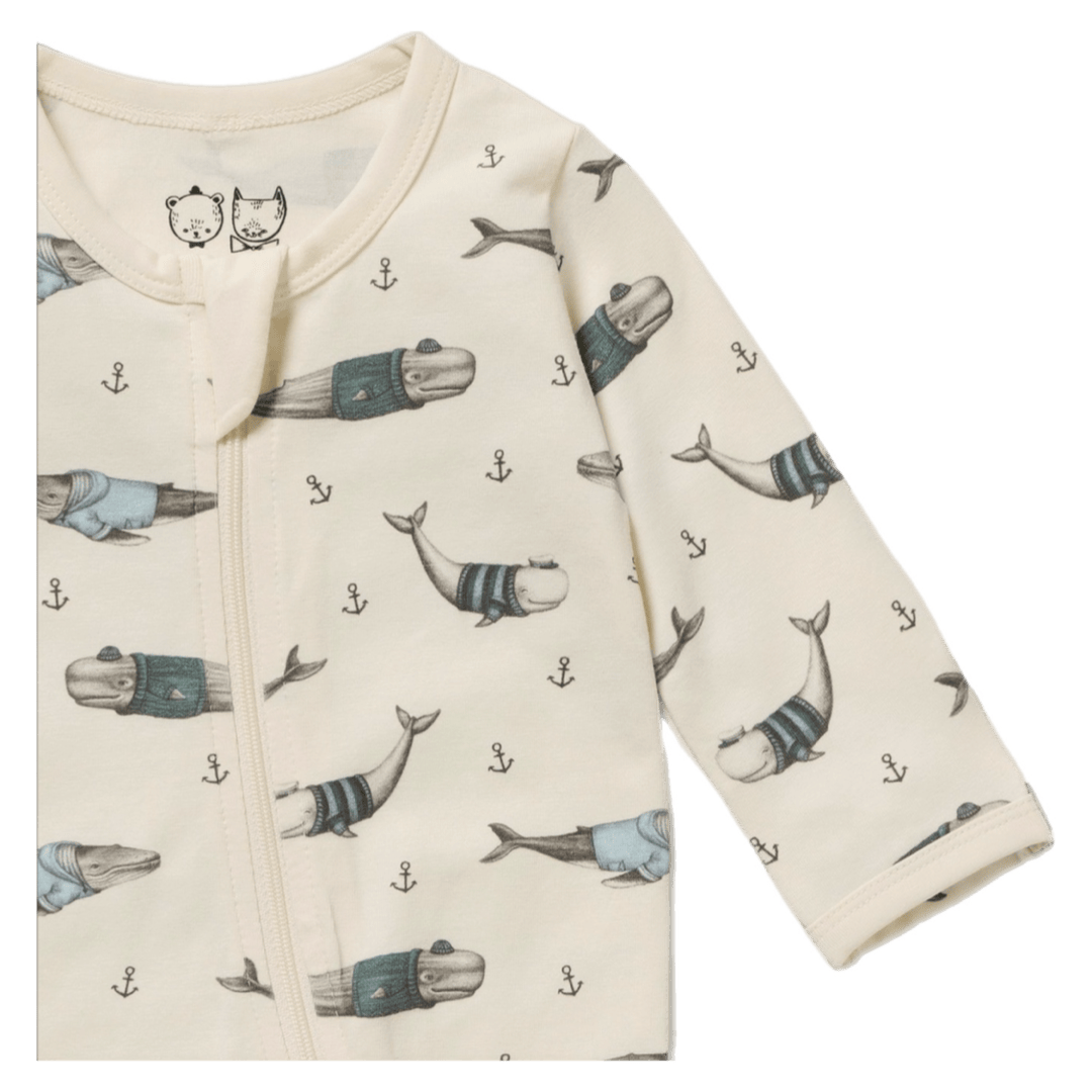 Wilson & Frenchy Newborn to 12-18 Months Zipsuit with Feet - Woolly Whales