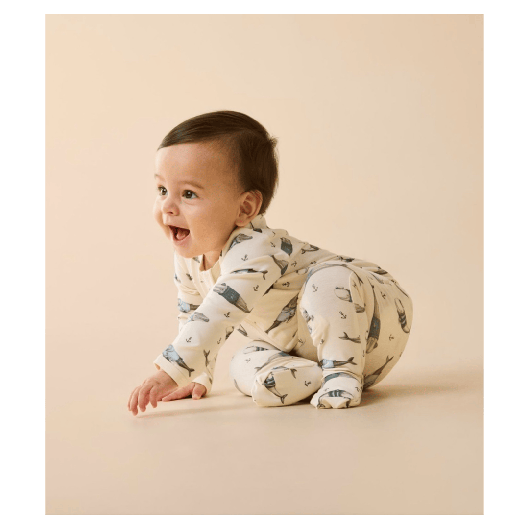 Wilson & Frenchy Newborn to 12-18 Months Zipsuit with Feet - Woolly Whales