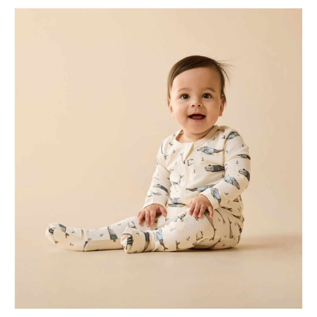 Wilson & Frenchy Newborn to 12-18 Months Zipsuit with Feet - Woolly Whales