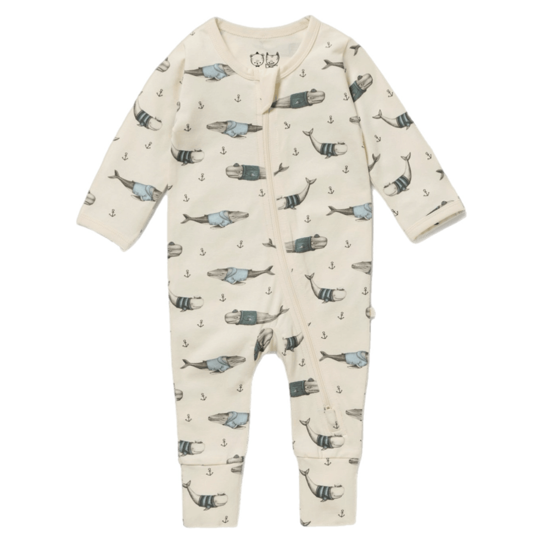 Wilson & Frenchy Newborn to 12-18 Months Zipsuit with Feet - Woolly Whales