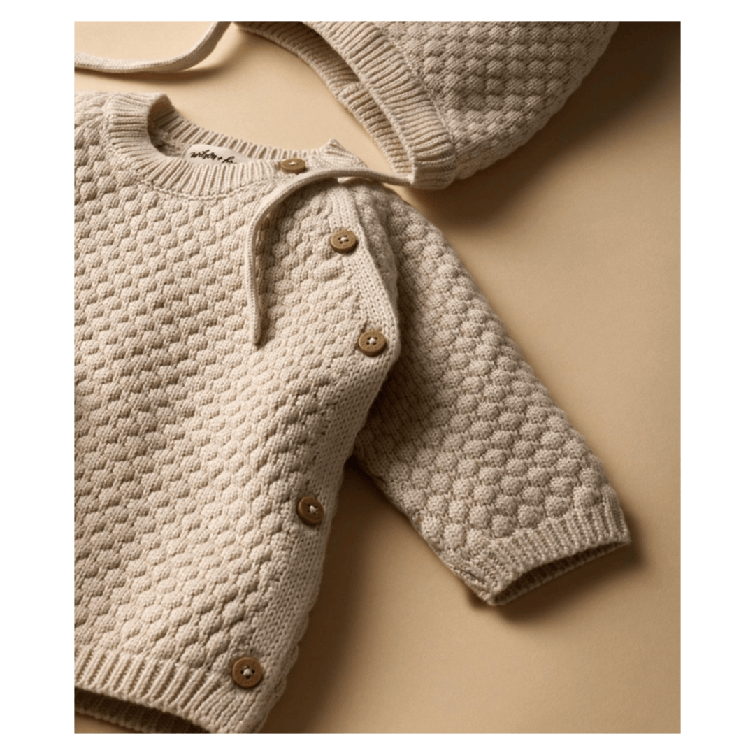 Wilson & Frenchy Newborn to 3-6 Months Knitted Bubble Kimono Cardigan - Cream