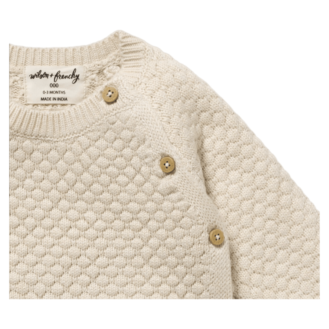 Wilson & Frenchy Newborn to 3-6 Months Knitted Bubble Kimono Cardigan - Cream