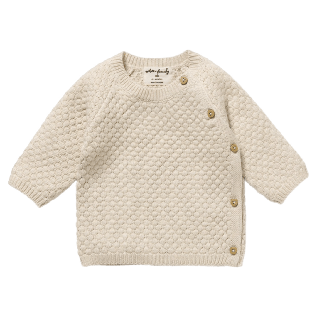 Wilson & Frenchy Newborn to 3-6 Months Knitted Bubble Kimono Cardigan - Cream