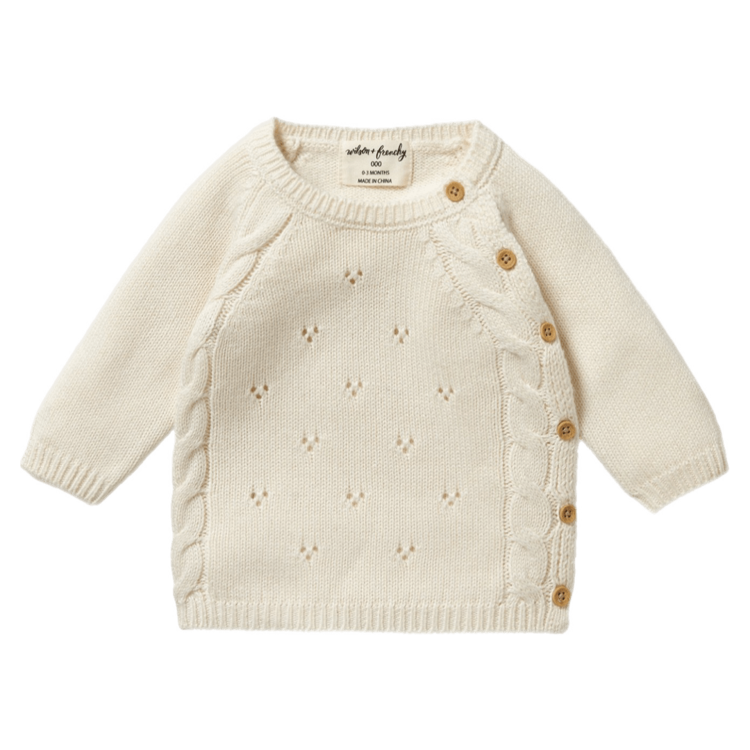 Wilson & Frenchy Newborn to 6-12 Months Knitted Pointelle Kimono Cardigan - Ecru