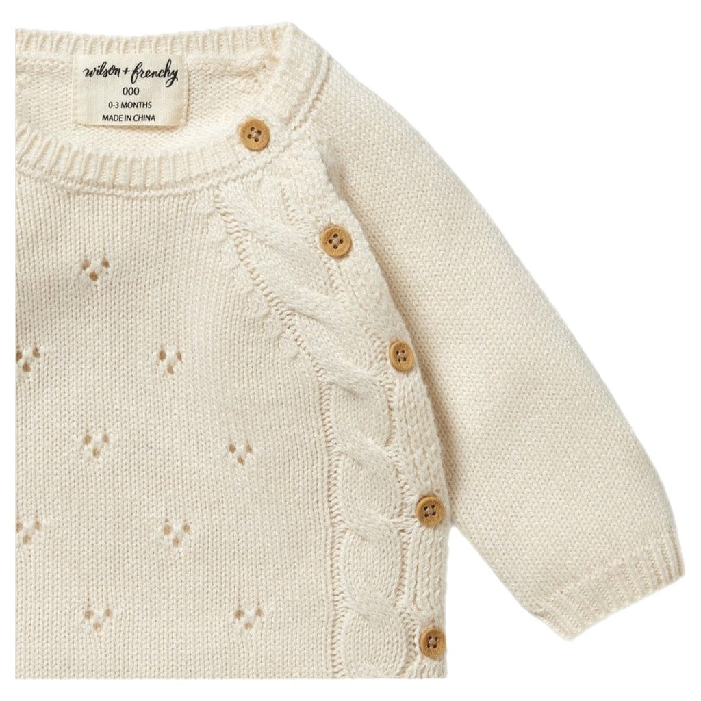 Wilson & Frenchy Newborn to 6-12 Months Knitted Pointelle Kimono Cardigan - Ecru