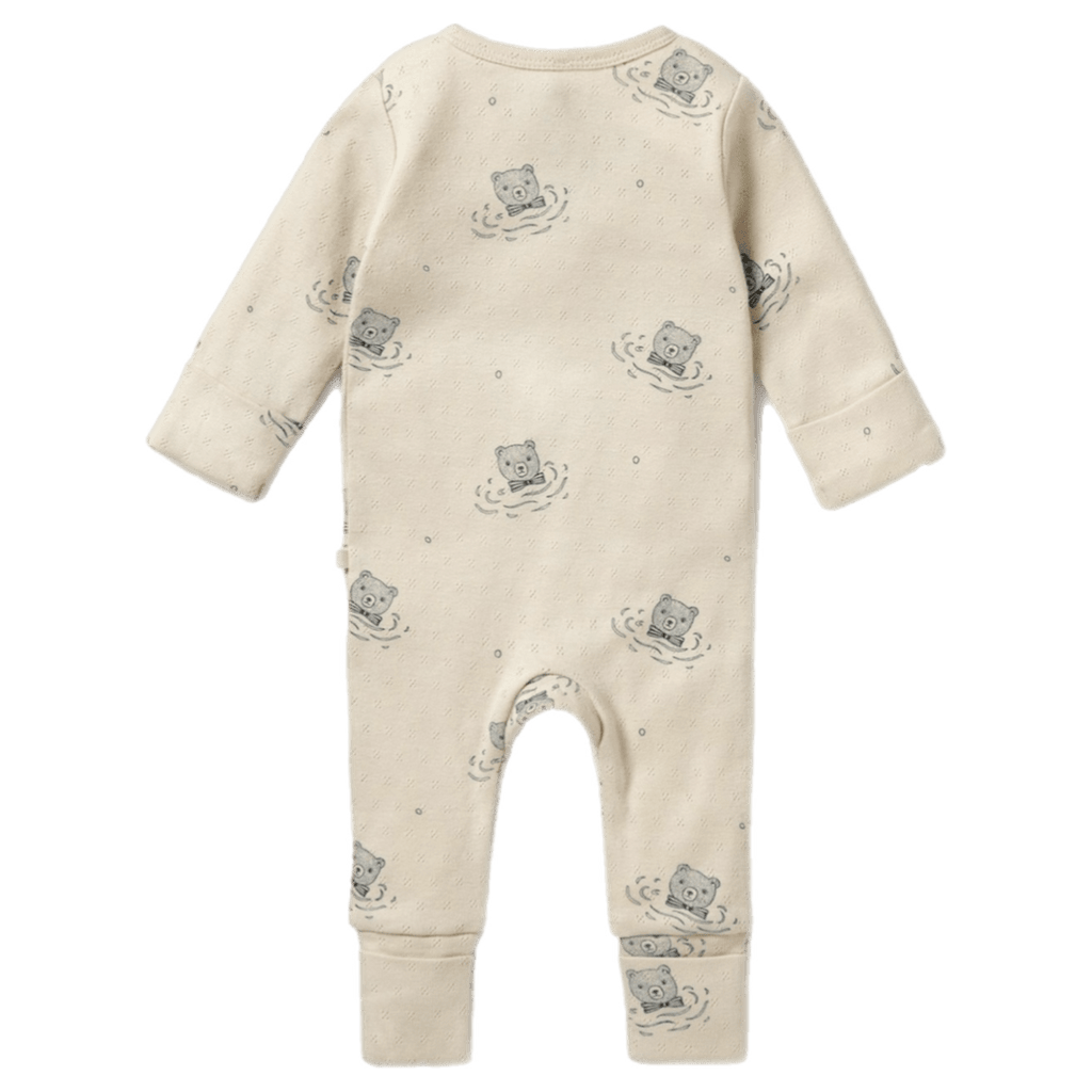 Wilson & Frenchy Newborn to 6-12 Months Long Sleeve Pointelle Zipsuit with Feet - Little Bear