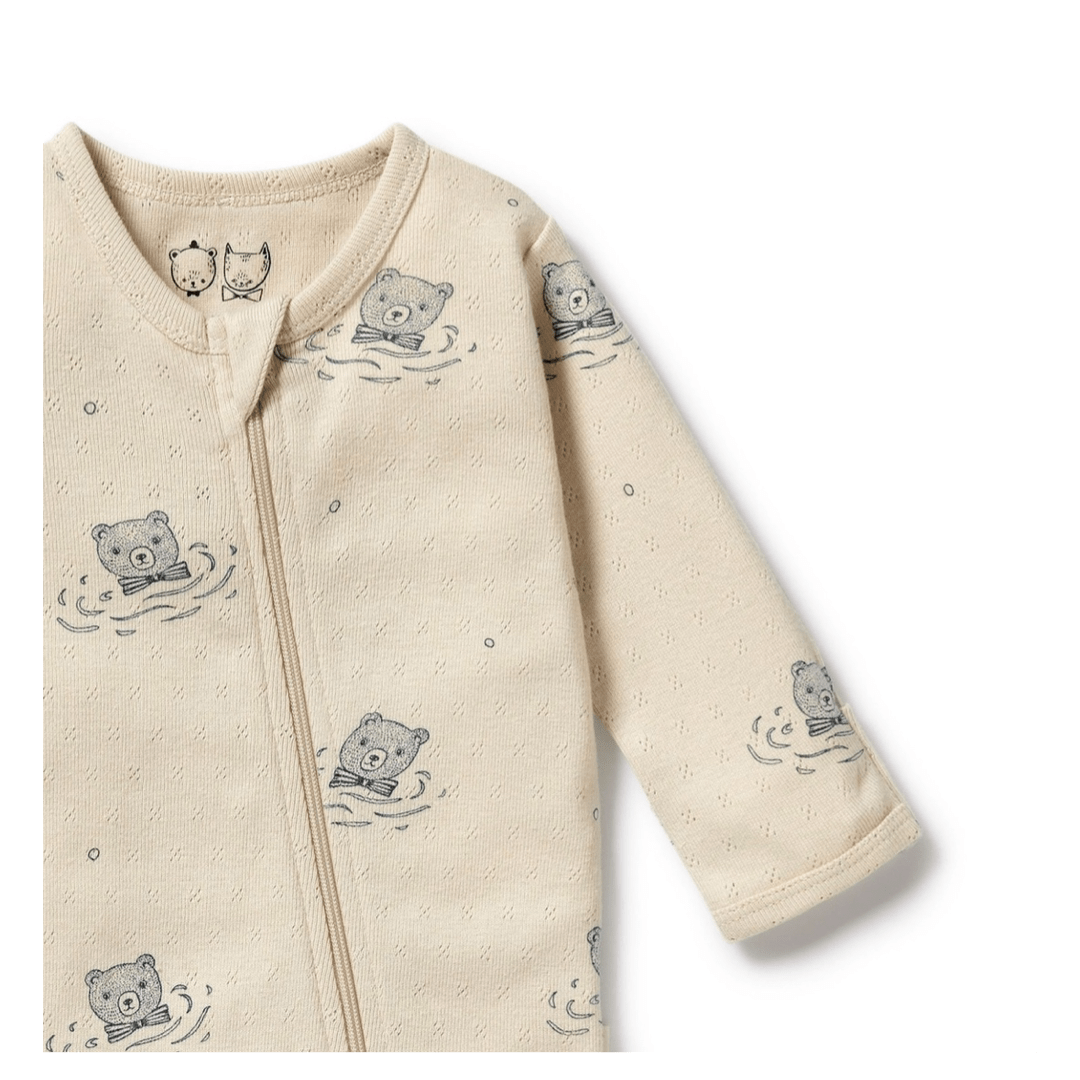 Wilson & Frenchy Newborn to 6-12 Months Long Sleeve Pointelle Zipsuit with Feet - Little Bear
