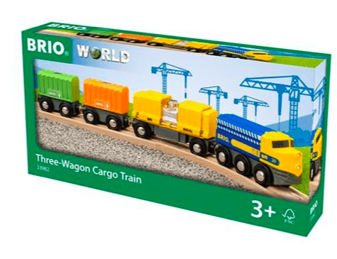 Brio 3 Plus Three-Wagon Cargo Train - 7 Pieces