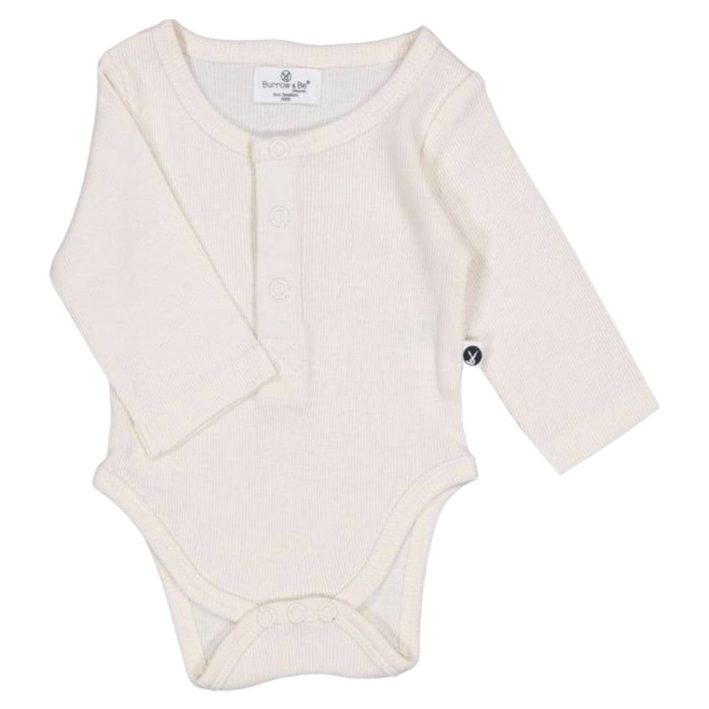 Burrow & Be 0-3 Months to 1 Yr Henley Rib Body Suit - Natural