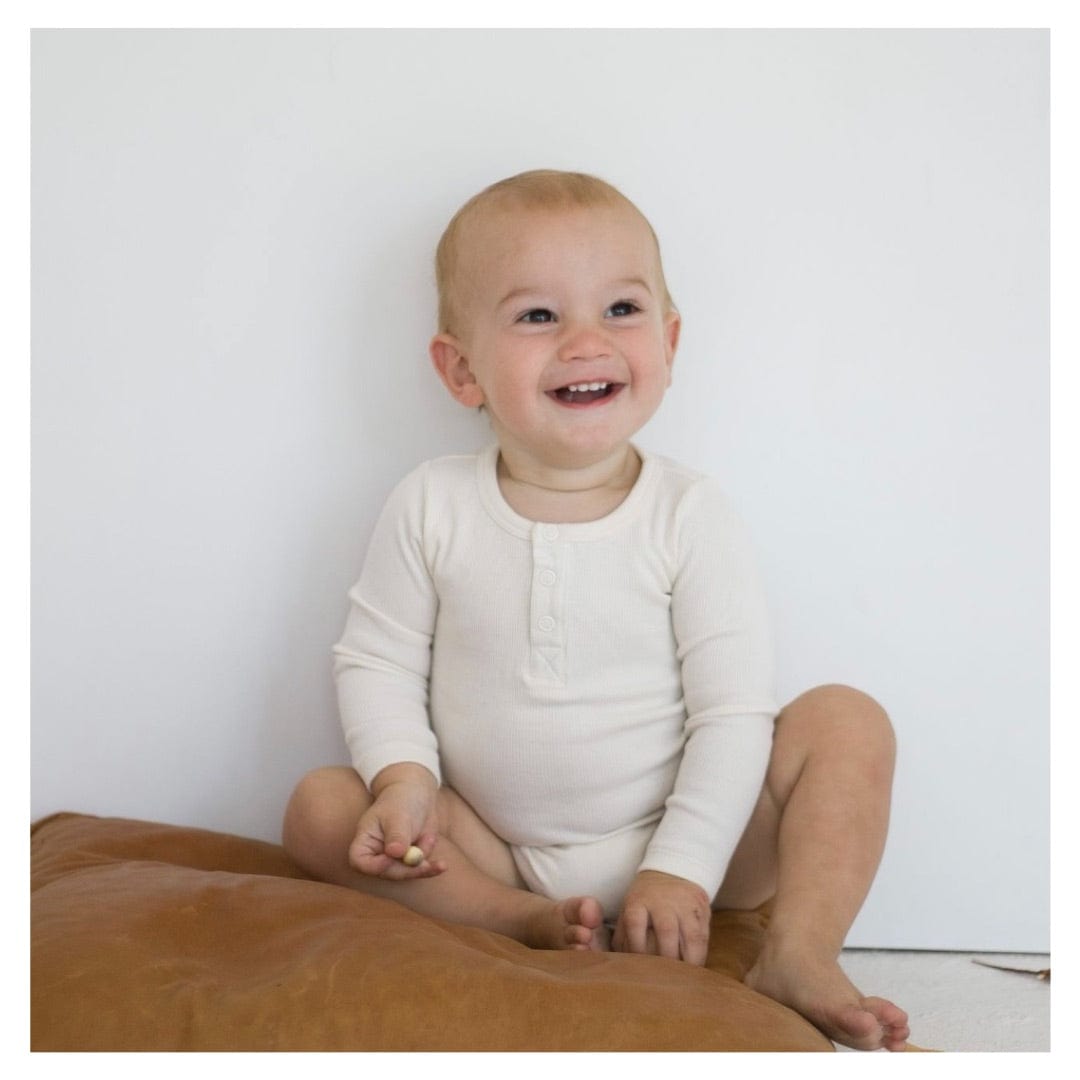 Burrow & Be 0-3 Months to 1 Yr Henley Rib Body Suit - Natural