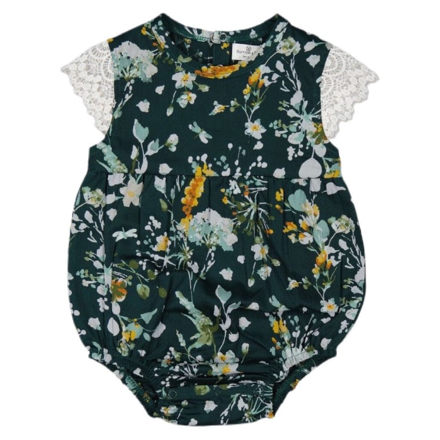 Burrow & Be 0-3 Months to 1 Yr Lace Sleeve Milly Romper - Green Spring Melody