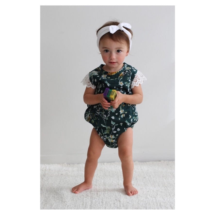 Burrow & Be 0-3 Months to 1 Yr Lace Sleeve Milly Romper - Green Spring Melody