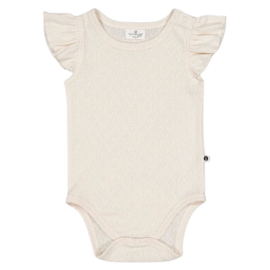 Burrow & Be Newborn to 1 Year Flutter Sleeve Pointelle Bodysuit - Natural