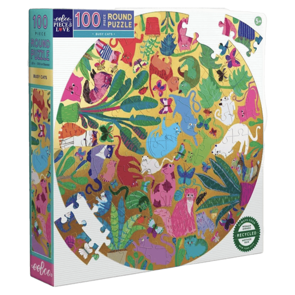 eeBoo 5 Plus 100 Pc Round Puzzle - Busy Cats