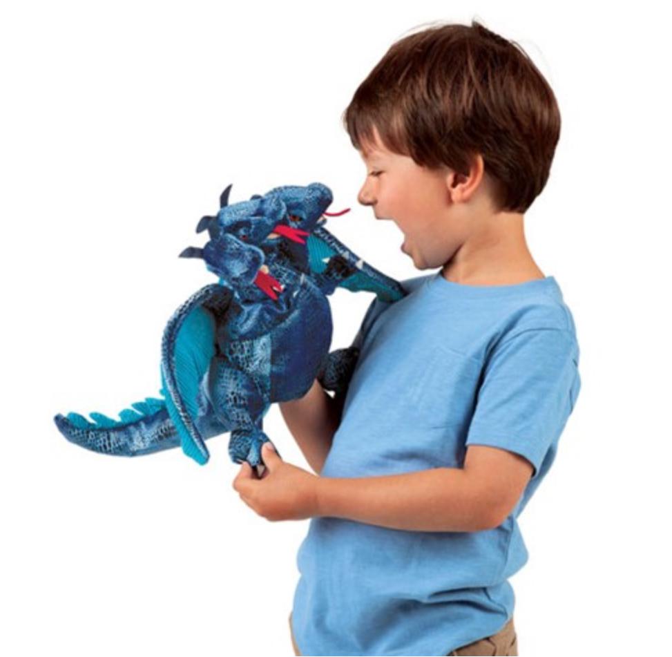 Hand Puppet - 3 Headed Blue Dragon