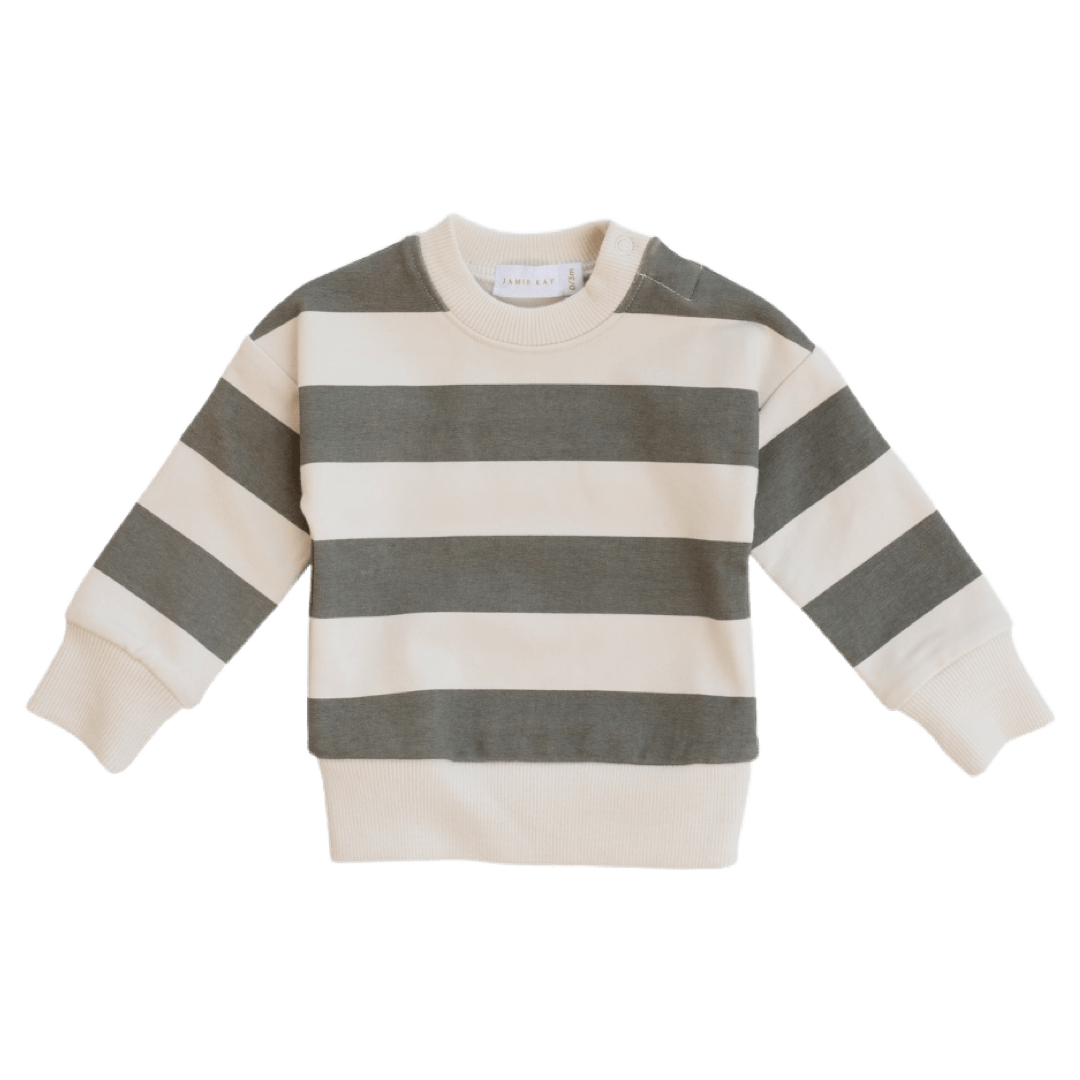 Jamie Kay 3-6 Months to 5Y Grayson Pullover - Fog/Ecru Stripe